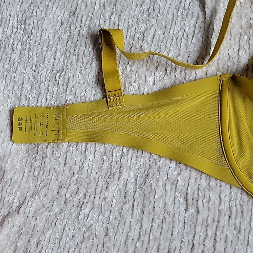 💗  CUUP The Plunge Mesh Underwire UW Bra Yellow Sun 34F 34DDD New - Picture 8 of 10